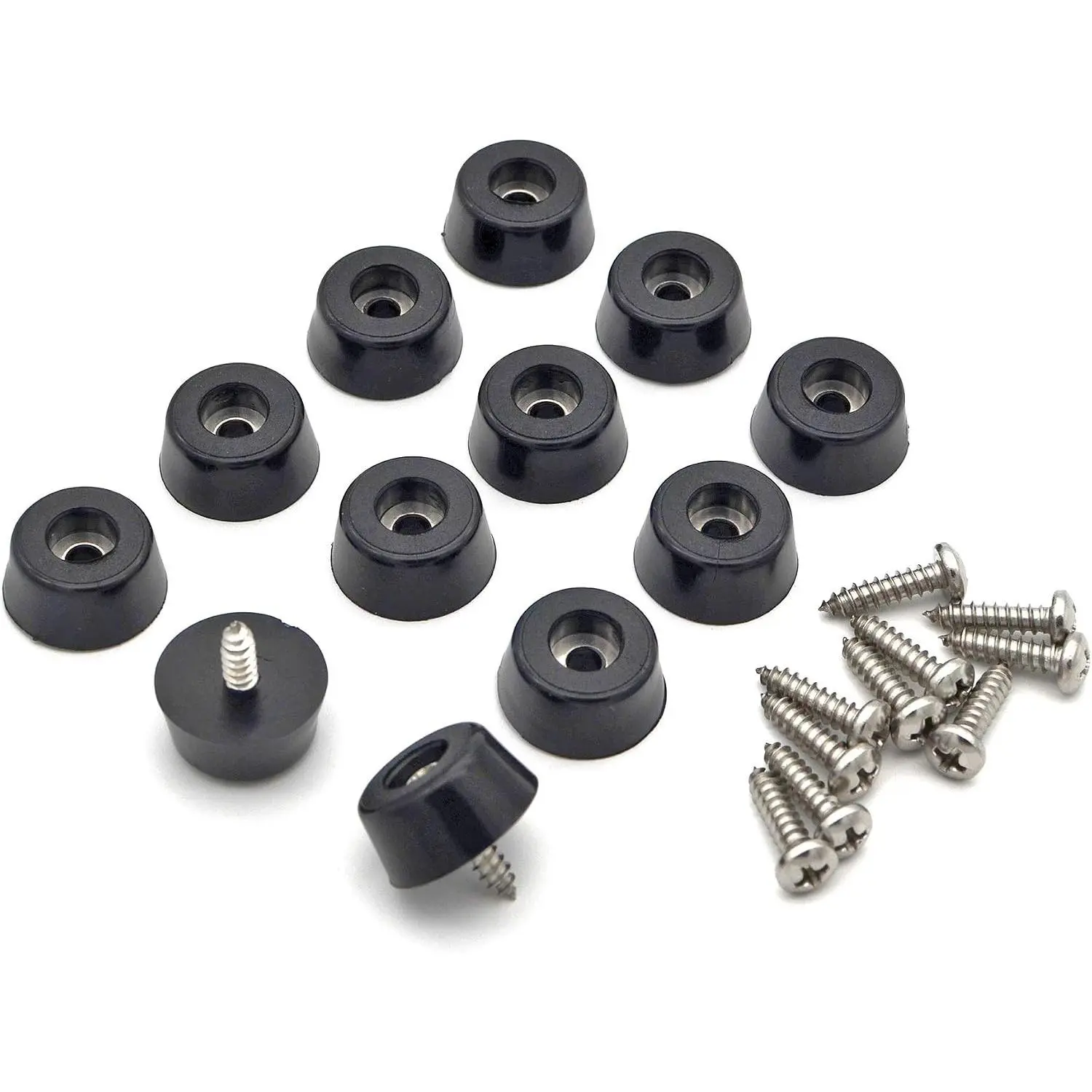 Non-Slip Rubber Bumper Feet with Stainless Steel Screws for Cutting Boards & Electronics, 12 Pack, 13/16" W x 3/8" HGift