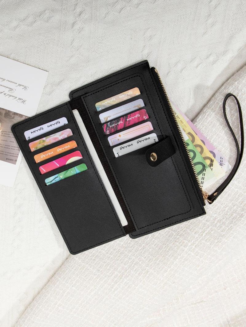 Women's Solid Color Zipper Long Wallet, Fashionable PuLeather Wallet, Multi-functional Card Holder for Daily Use，Christmas Gift, Valentine's Day Gift, Ideal Gift