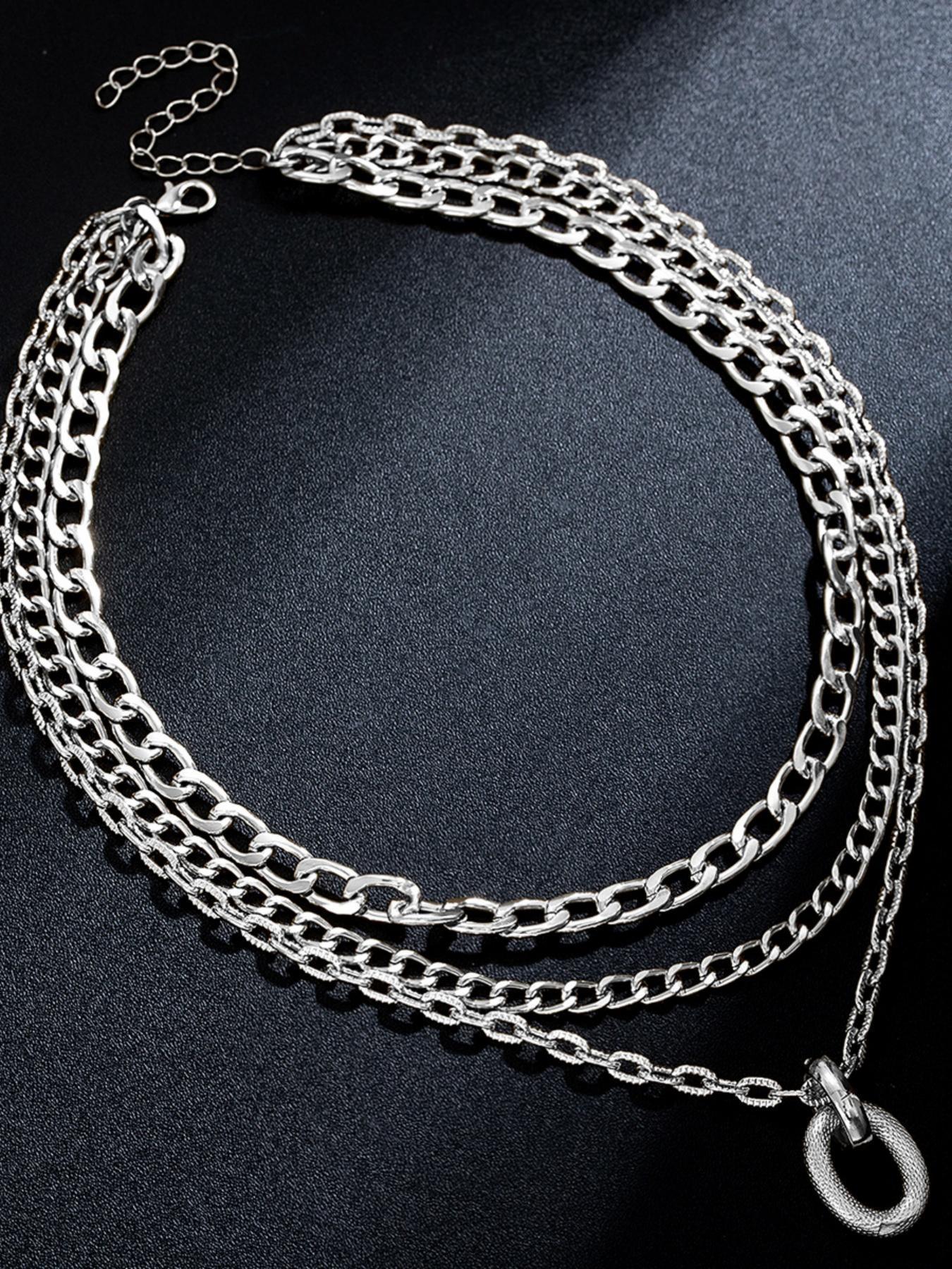 Multi-Layered Hip Hop Necklace for Women, Geometric Oval Pendant with Chunky Aluminum Chain, Minimalist Style Gift for Parties, Chunky Chain Choker
