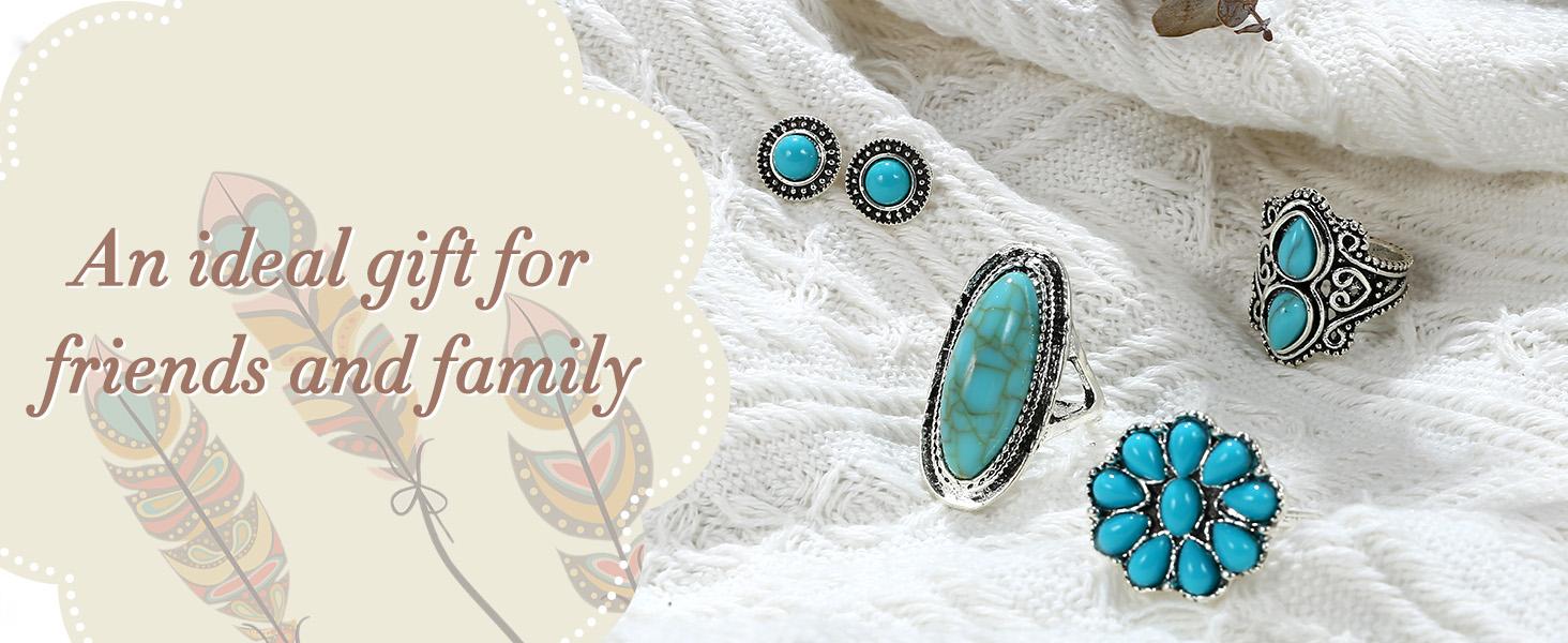 MILACOLATO Western Jewelry For Women Bohemian Turquoise Jewelry Set Turquoise Pendant Choker Necklace Turquoise Faux Leather Cuff Bracelet Turquoise Hoop Dangle Earrings Turquoise Joint Knuckle MILACOLATO Western Jewelry For Women Bohemian Turquoise Jewelry Set Turquoise Pendant Choker Necklace Turquoise Faux Leather Cuff Bracelet Turquoise Hoop Dangle Earrings Turquoise Joint Knuckle