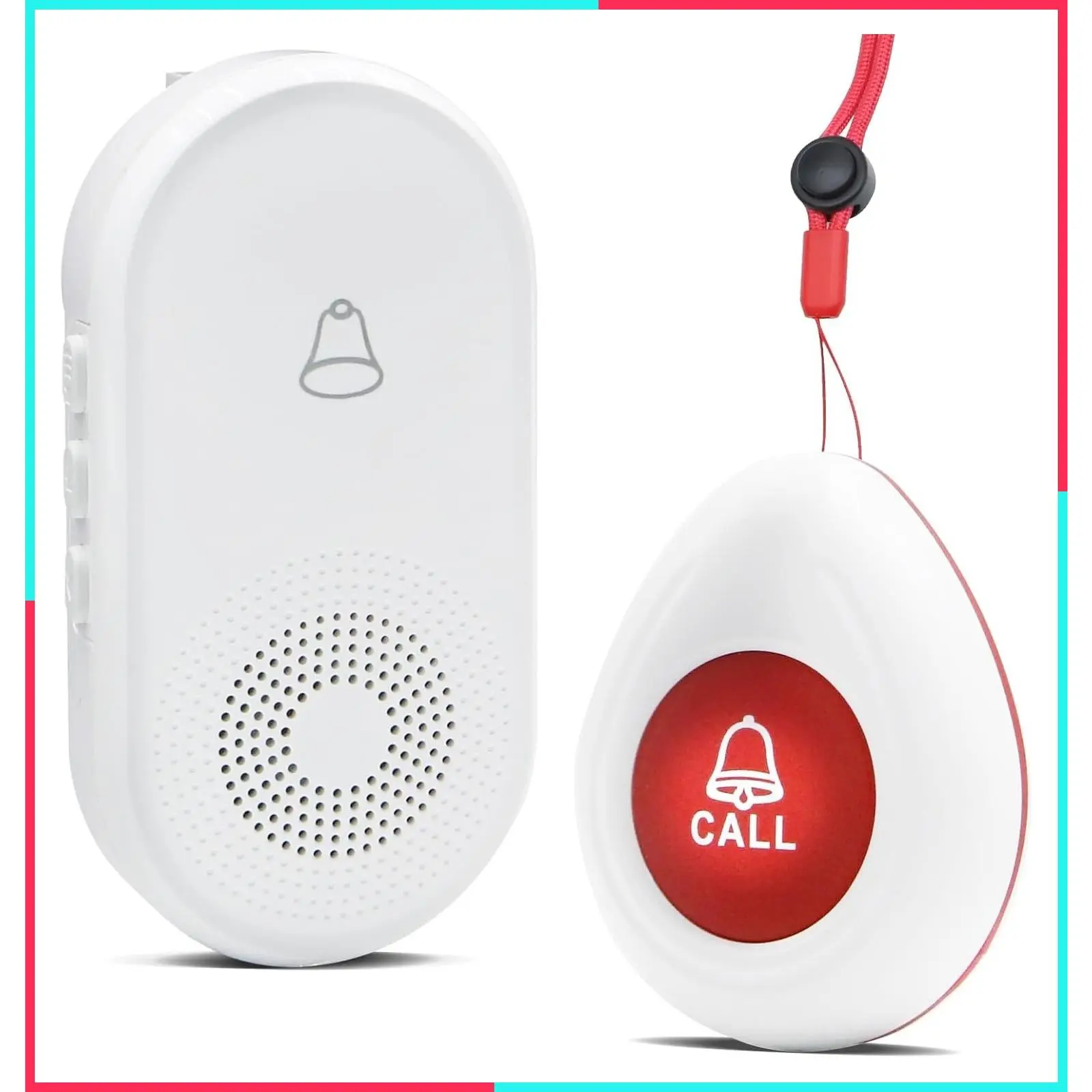 Wireless Caregiver Pager SOS Call Button for Elderly Monitoring 1000+ Feet Life Alert, Emergency Alert System Call Bell for Nurse Patient Disabled 1 Waterproof Transmitter & 1 Plugin Receiver