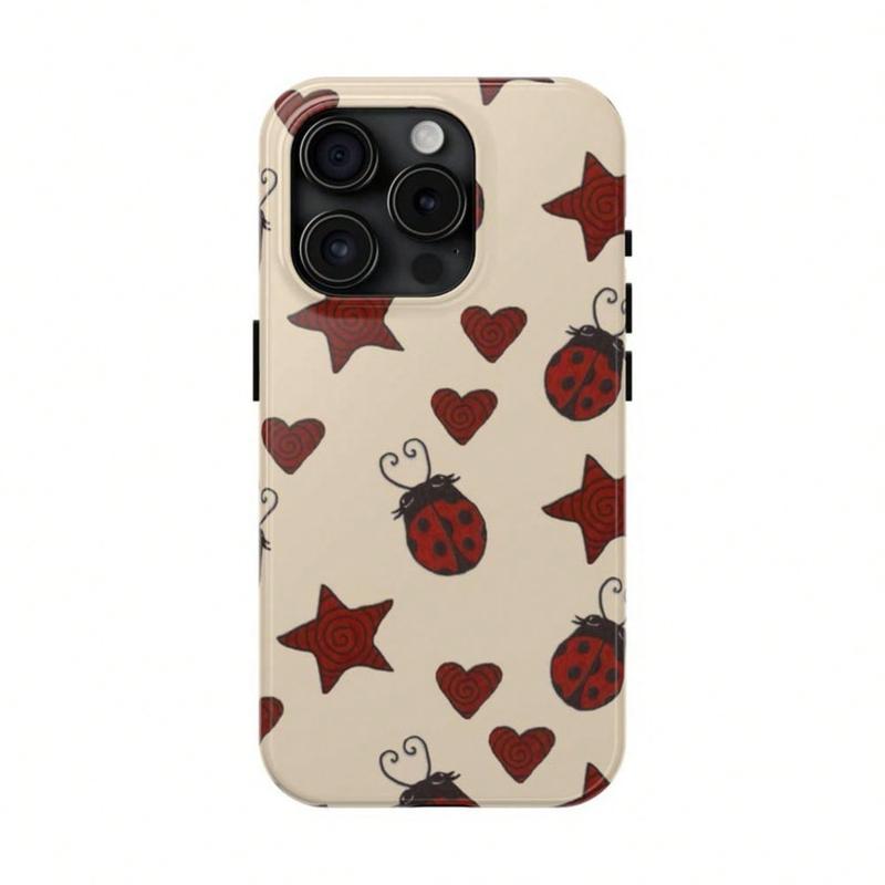 Red Ladybug Stars Hearts Yellow Phone Case Cute Bug Pattern Cool Girl For IPhone 17 16 15 14 13 12 11/Pro/Pro Max/Plus Cover Protective Red Ladybug Stars Hearts Yellow Phone Case Cute Bug Pattern Cool Girl For IPhone 17 16 15 14 13 12 11/Pro/Pro Max/Plus Cover Protective