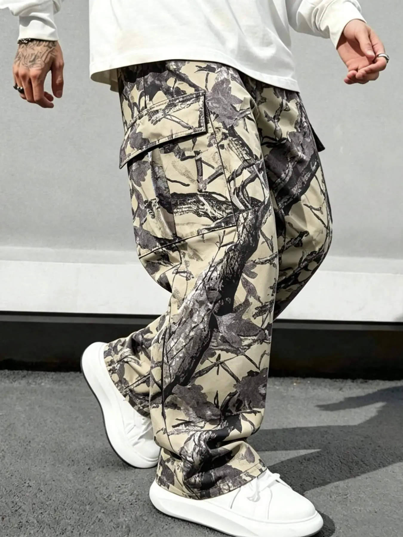 Men's Camouflage Straight Leg Loose Fit Oversized Workwear Jeans, Casual Streetwear Comfortable Long Pants, All Season Versatile, Ideal Gift for Husband, Boyfriend