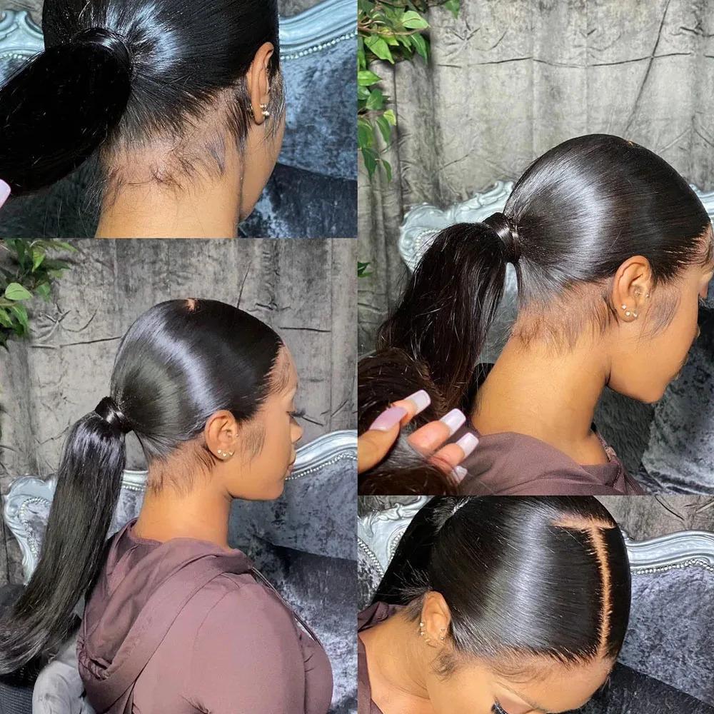 Bling Hair 30 Inch 360 HD Full Lace Front Wig Straight Human Hair Body Wave Transparent Lace Front Wigs Brazilian 180 Density Pre Plucked Drawstring Hidden Strap For Women