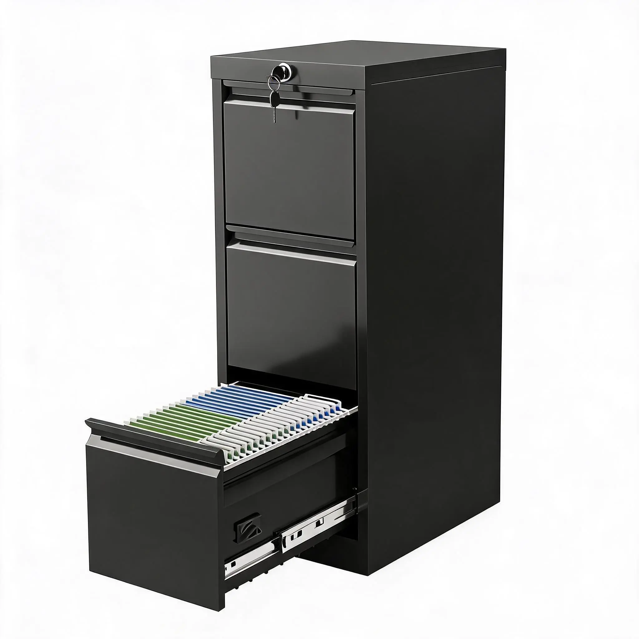 Professional 3-Drawer Metal Filing Cabinet with Lock – Heavy Duty Vertical Steel Organizer for Letter/Legal/A4/F4 Documents – Adjustable Shelves – Office & Home Use – Black/White