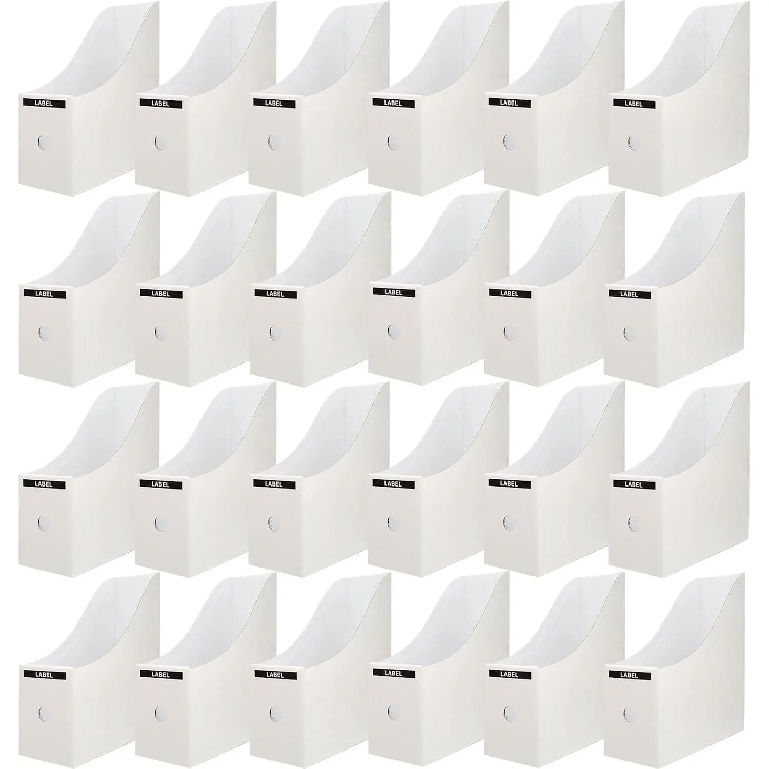 24 Pack White Cardboard Magazine Holder for Desk or Shelves | 10.6''H×10.2'L×3.5''W Magazine File Holder, Vertical Book Bins for Classroom and Library, Magazine Storage Box with Label