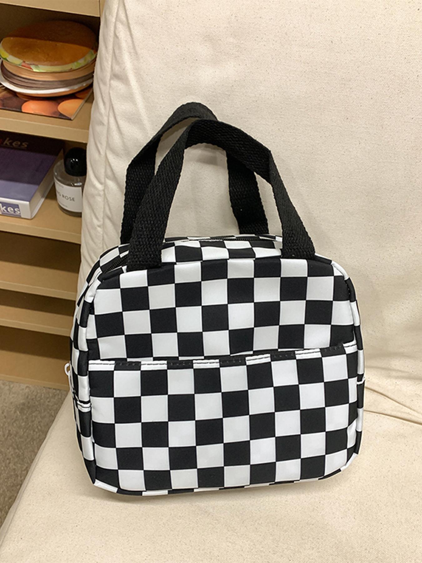 Checkerboard Pattern Backpack & Lunch Bag & Pencil Case Set, Casual Large Capacity School Bag Set for Women & Men, Fashionable Backpack Set for Daily Use
