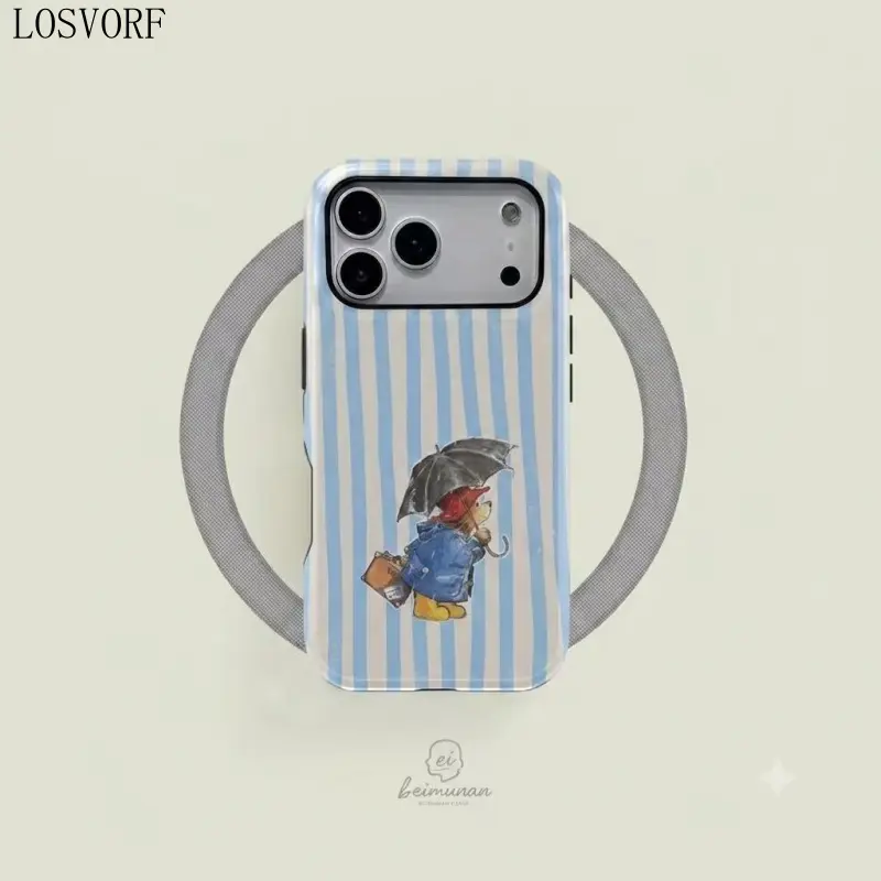 [Magnetic Compatible]1PC Paddington Bear Illustration, Rugged Shockproof, Durable Cover, 2in1 Protective Smartphone Case Protector for iPhone 17 16 15 14 13 Pro Max, Samsung Galaxy S25 S24 S23 Ultra Series Holiday Gift Case Phone Protector