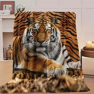 Contemporary Tiger Print Fleece Blanket - Soft Breathable 100% Polyester, High-Definition Digital Design, All-Season Cozy Throw for Couch, Bed, or Gift - Machine Washable