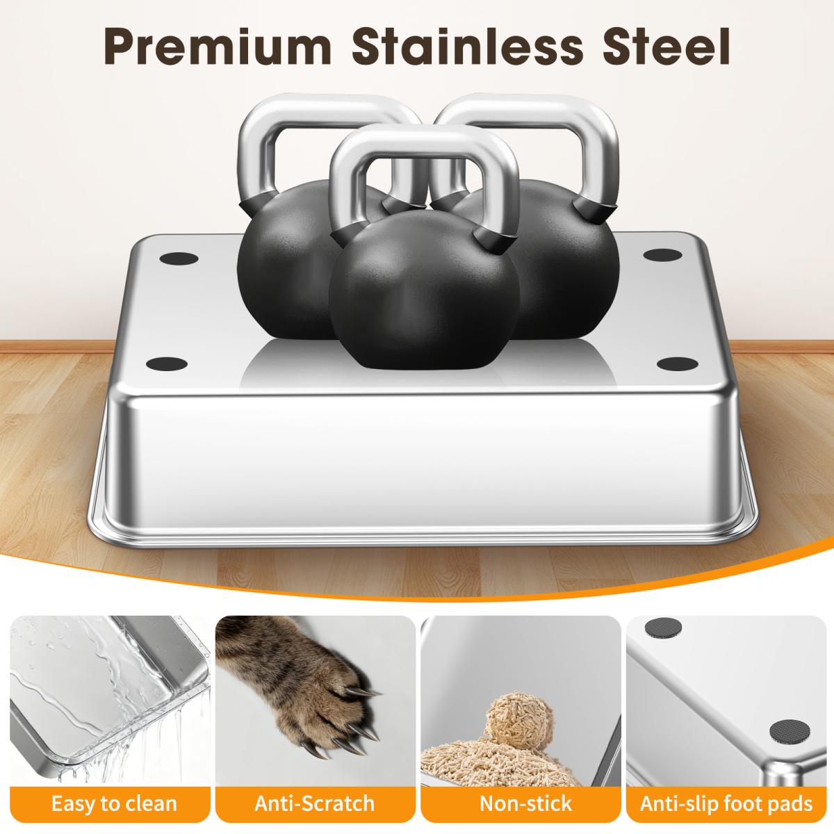 Aobtkel XXL Cat Litter Box Stainless Steel 20L with Lid, XL Large Metal ...