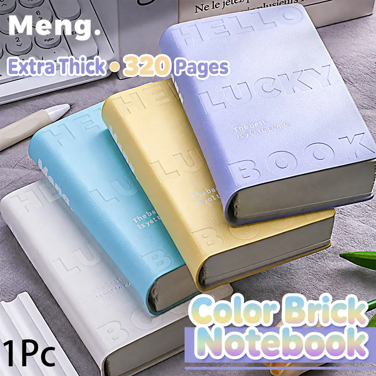 Mini Pocket Notebook, 320 Pages, 6 Color Options, Textured Cover with HELLO LUCKY BOOK Embossing, Dual Ribbon Bookmarks, Compact 83 x 123 mm Journal for Daily Notes, Ideas, Lists, Study, Work and Travel, Cute Thick Notepad for Students, Work and Home