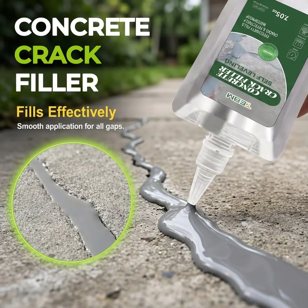 Self-Leveling Concrete Crack Filler, Weatherproof Flexible Cement Repair Compound, Ready-To-Use for Driveways, Sidewalks & Patios DIY Home Repair