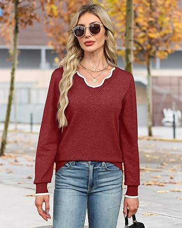 OFEEFAN Women's Soft V-Neck Pullover Sweater Lightweight Knit Top for Layering Casual Apricot Longsleeves