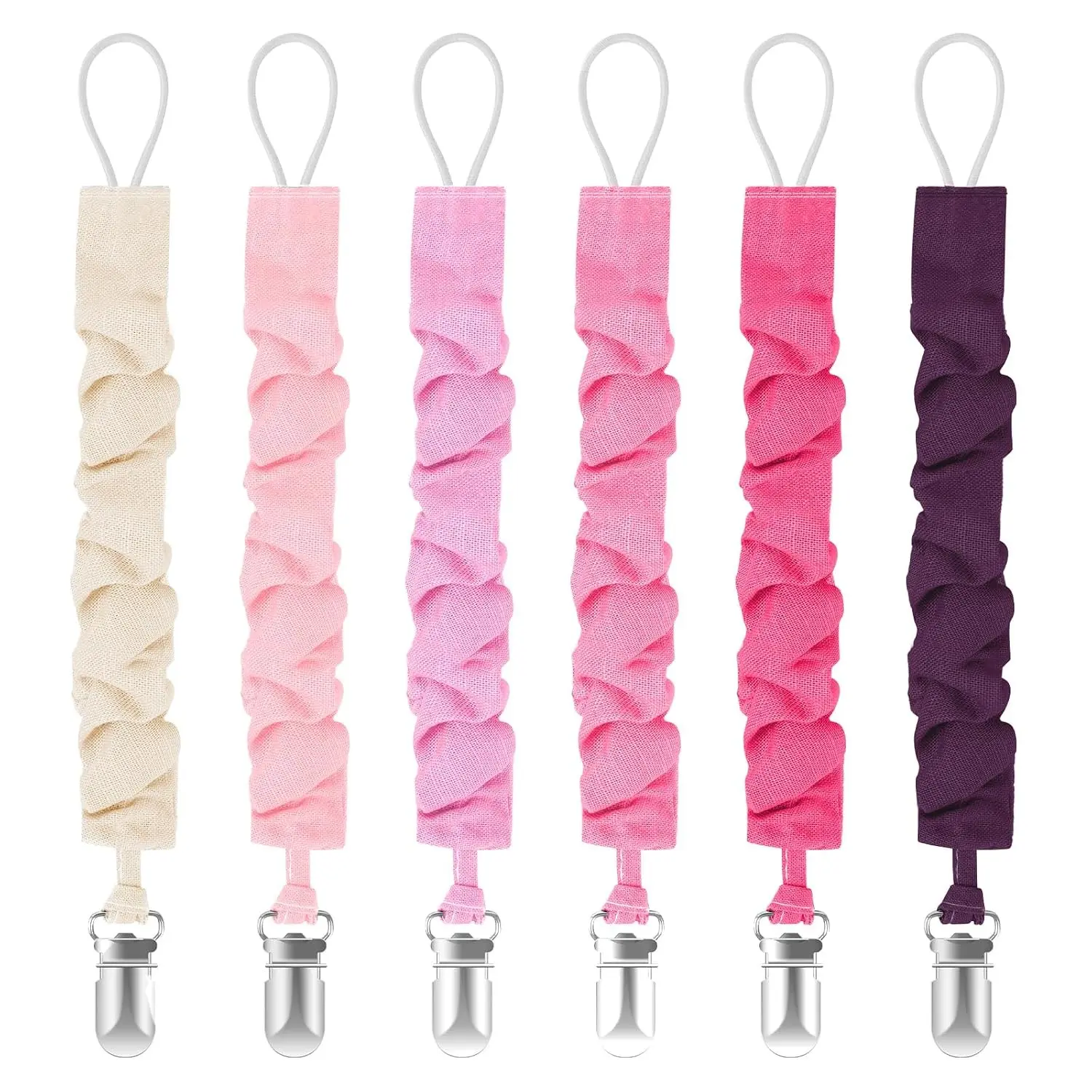 6 Pack Pacifier Clips with Adorable Frill Design, Soft Flexible Binky Clips for Baby Girl and Boy(Gift)