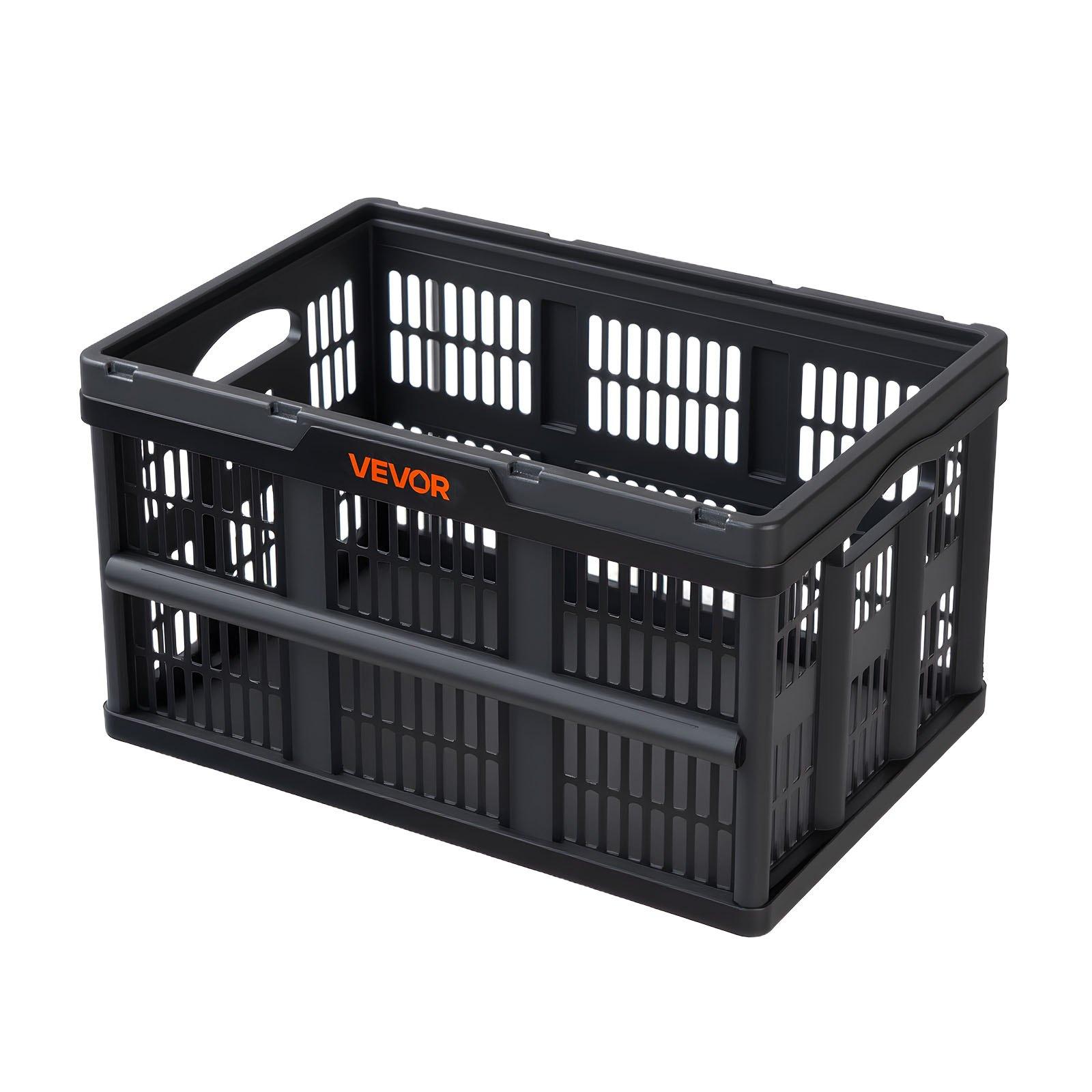 VEVOR Plastic Collapsible Storage Bins, 45L 3 Packs, Stackable Folding Storage Crates with Handles, Holds 33 lbs Per Bin, Foldable Heavy Duty Containers, Space-Saving Baskets, for Home Organizing
