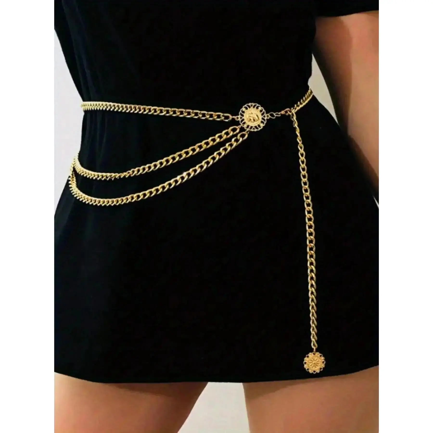 Women's Fashion Tiered Layered Chain Belt, Stylish Belts, Elegant Belt Buckle, Casual Stainless Steel Waist Chain for Dress, Fashion Versatile Clothing Accessories for Jeans