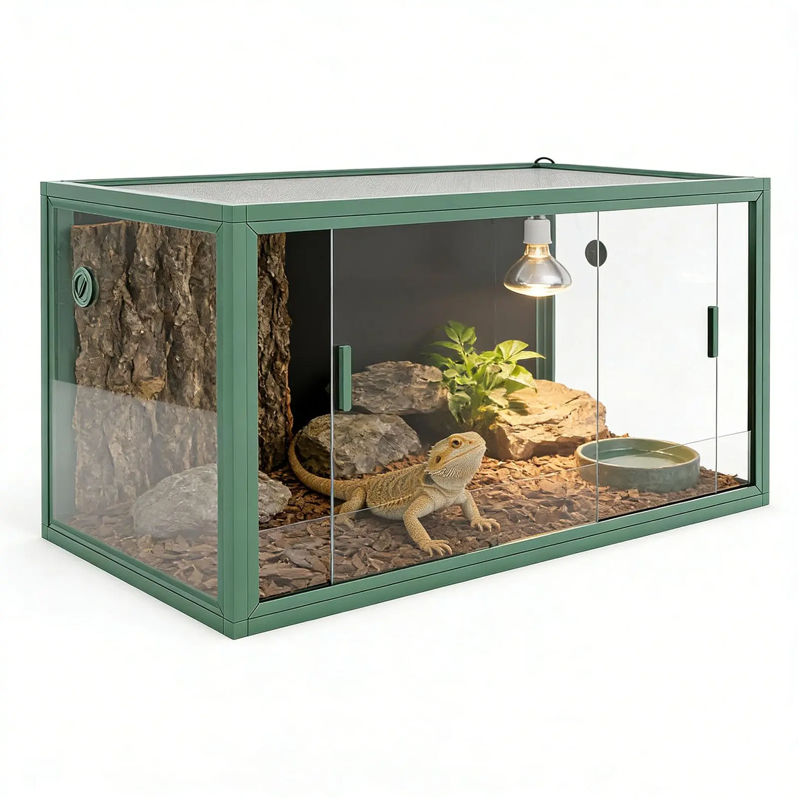 120 Gallon 4x2x2 Large Reptile Terrarium Tank with Sliding Glass Doors & Heavy-Duty Ventilated Screen Top, Anti-Escape Secure Habitat Enclosure for Bearded Dragons, Lizards and Snakes, Green