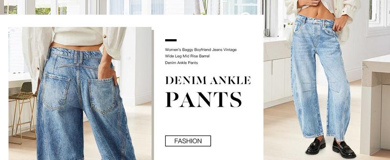 PASLTER Women's Baggy Boyfriend Jeans Vintage Wide Leg Mid Rise Barrel Denim Ankle Pants