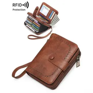 2026 New Women’s Solid Color Short-Zipper RFID Blocking Wallet, Multi-Card Holder, Casual Stylish Daily Purse for Autumn Earth Tone Outdoor Leisure Use, Credit Card Holder, Rfid Card Slots
