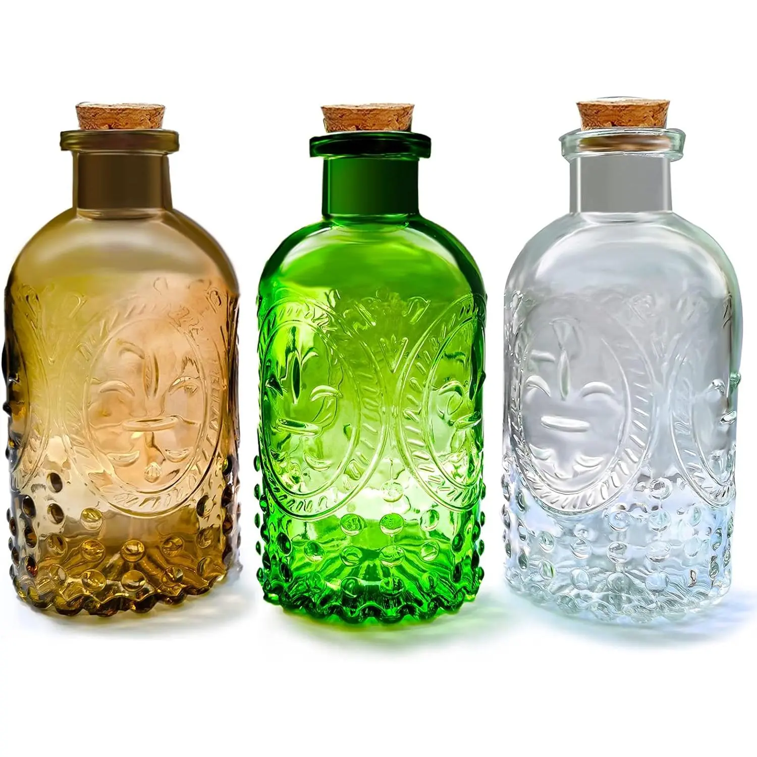 Small Clear Glass  Diffuser Decorative Bottles Vase  Decorations Ornaments with Cork  , Container Spell Jars,Wedding  Supplies, Set of 3 ,Antique / Style…