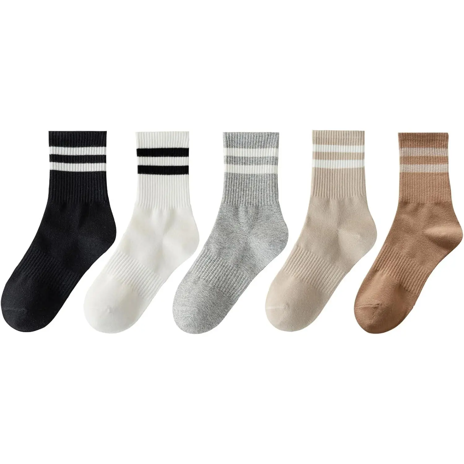 5 Pairs Womens Striped Crew Socks, Cotton Cozy Casual Socks  Women,Breathable Cool,Size 5-10