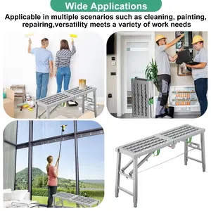 140x40x69cm Scaffolding Ladder Non-Slip Folding Scaffold Lift Multi-Functional 881Lb Capacity Adjustable Height Workbench for Maintenance Work Washing Vehicles Cleaning Window