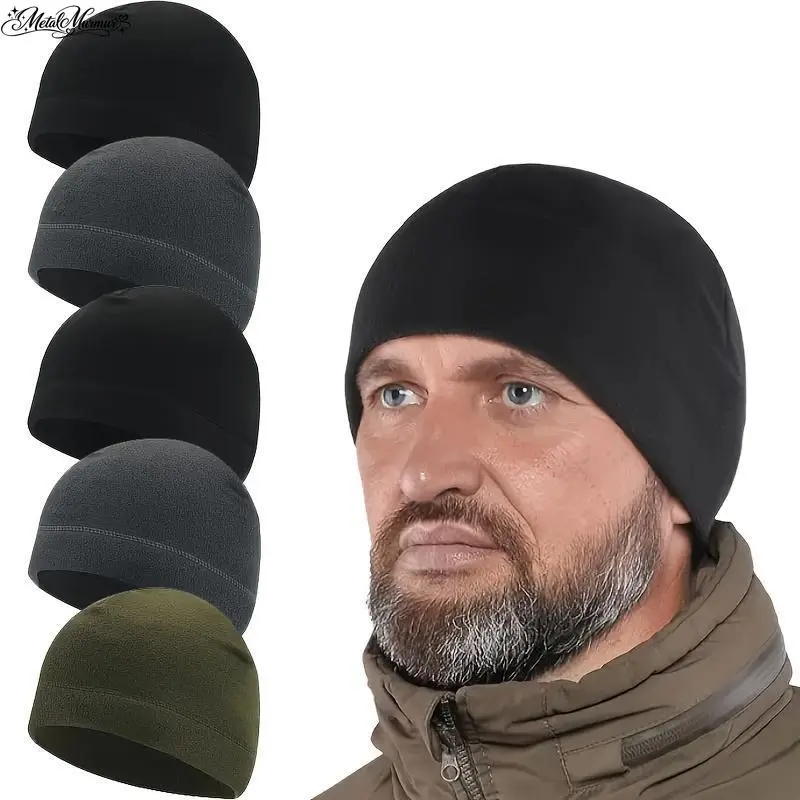 5pcs Men Winter Windproof Cycling Beanie Hat, Cold Weather Fleece Lined Thermal Knit Cap, Ideal Christmas Holiday Birthday Gift Idea for Him Husband