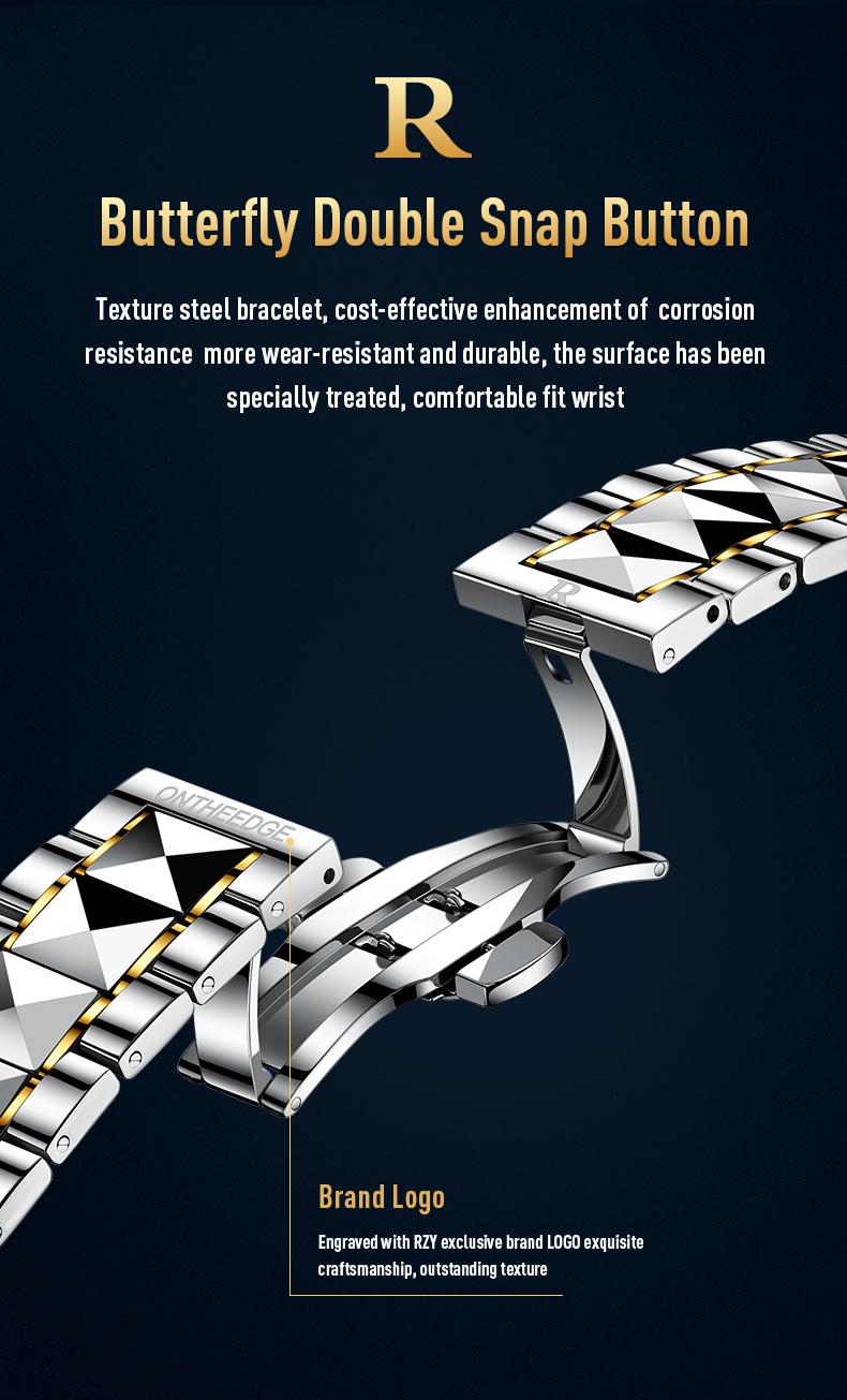 Men's Luxury Gold Tone Quartz Watch - Stainless Steel Wristwatch with Day & Date Calendar, Crystal Diamond Accents, Roman Numerals, Elegant Business Dress Watch, Perfect Gift for Husband Dad