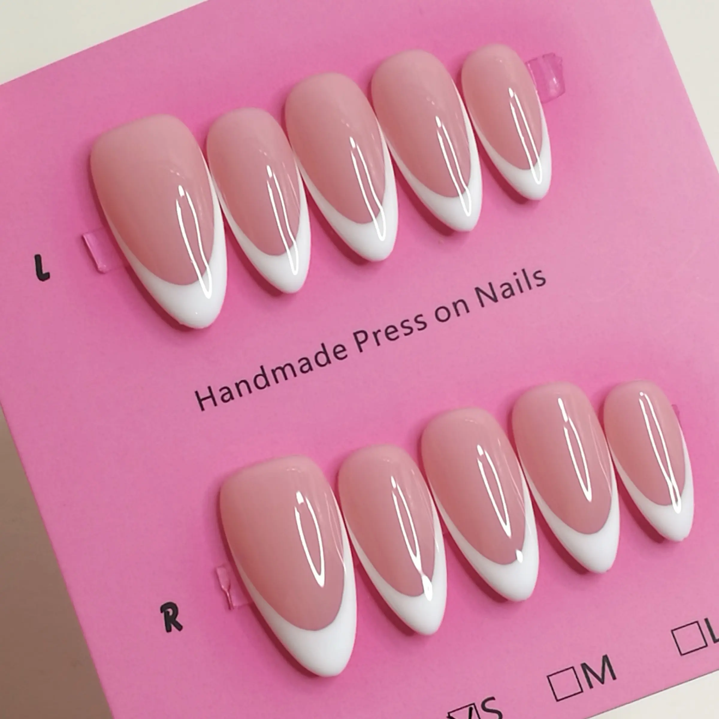 Delicatething Luxury Handmade Press on Nails SAlON QUALITY 10pcs Handmade Almond Nails, Classic French Tip, Perfect for Weddings, Includes Jelly Glue and File, Sizes XS-S-M-L
