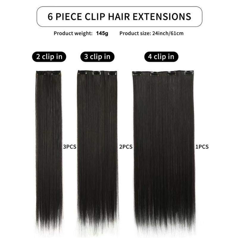 24 Inch Clip-in Hair Extensions 6pcs Long Straight Natural Look Synthetic for Women Soft Lightweight Comfortable Wear Everyday Use Youthful Style Extension Set half wig ponytails real human Short Dreadlock Curly Afro with Bangs Ice Sliky Fiber Headband az