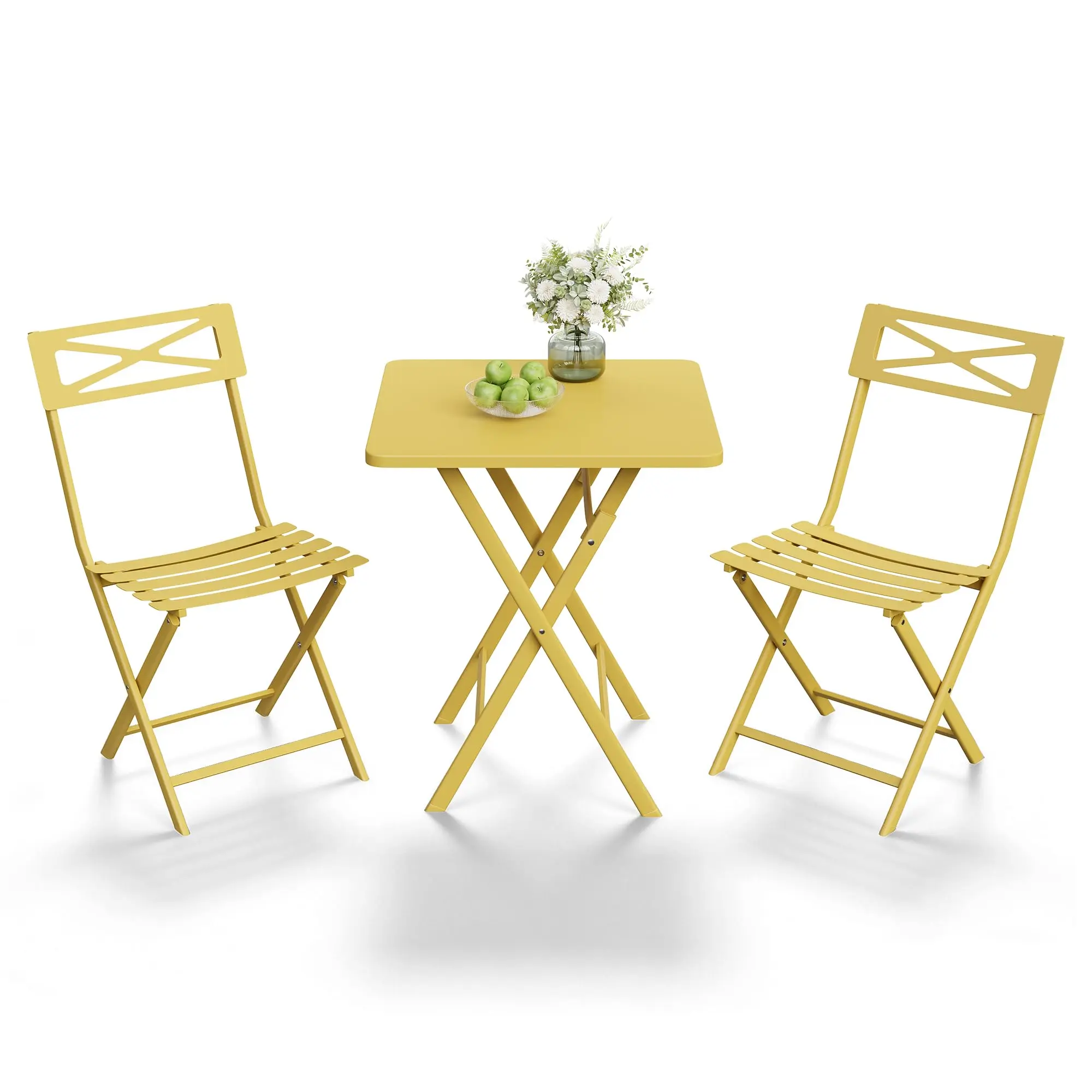 Garvee 3Pcs Bistro Set, 1 Garden Table & 2 Chairs, Yellow-Square Table