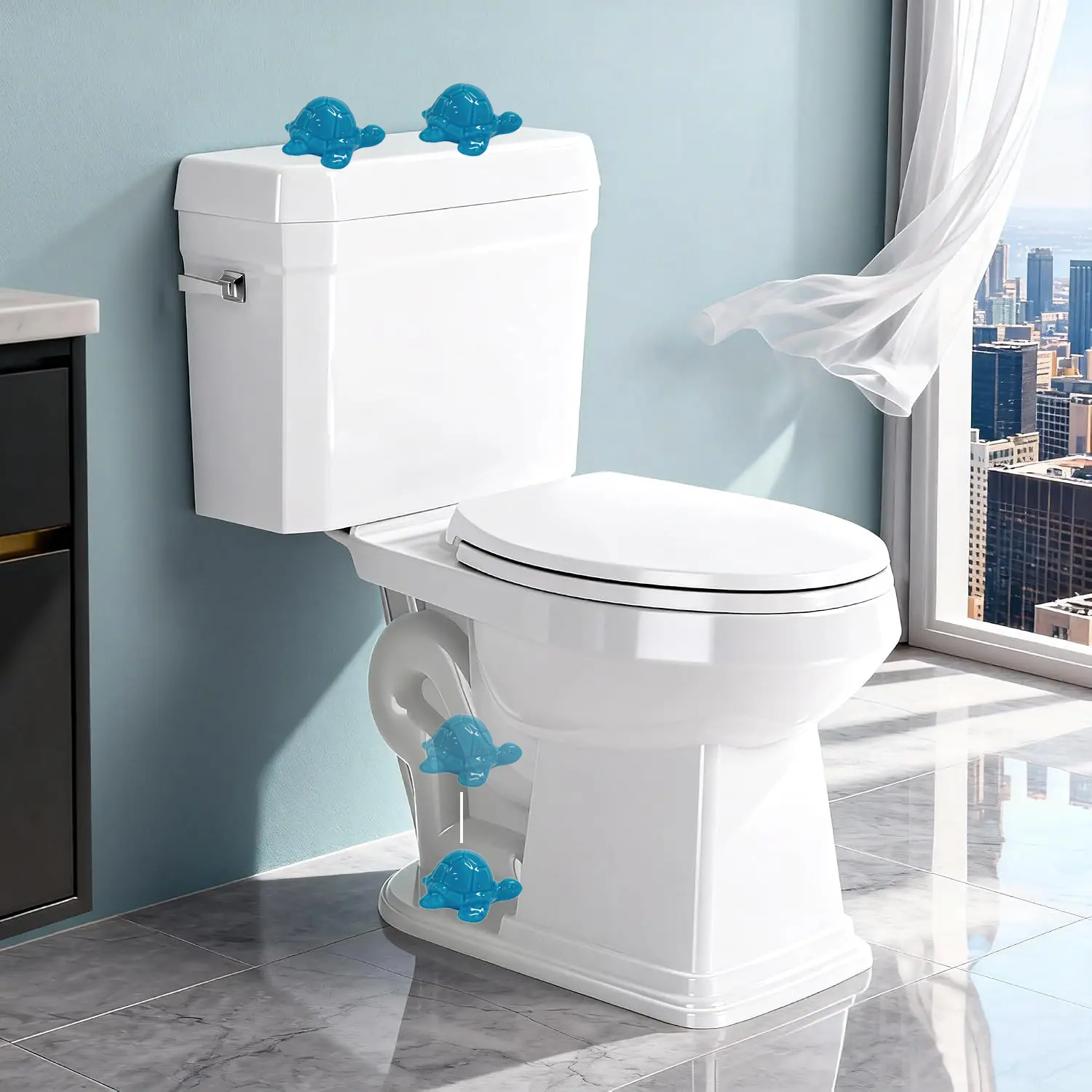 2 Pcs Toilet Bolt Cover, Decorative Toilet Bolt Caps Cute Animals Ceramic Accessories for Home Bathroom Decor(Turquoise Blue Color,Turtle)
