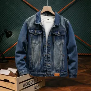 Men's High Cotton Classic Washed Denim Trucker Jacket, Distressed Vintage Style Button Down Jean Coat with Chest & Side Pockets, Casual Long Sleeve Regular Fit Streetwear Denim Jacket for Men