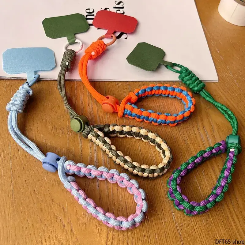 Hand Woven Durable Paracord Phone Wrist Lanyard Adjustable Sliding Buckle Universal Patch Attachment Anti Lost Dual Purpose Design For Phones Keys Handbags Men Women Daily Outdoor Portable Practical Carry Strap Accessory