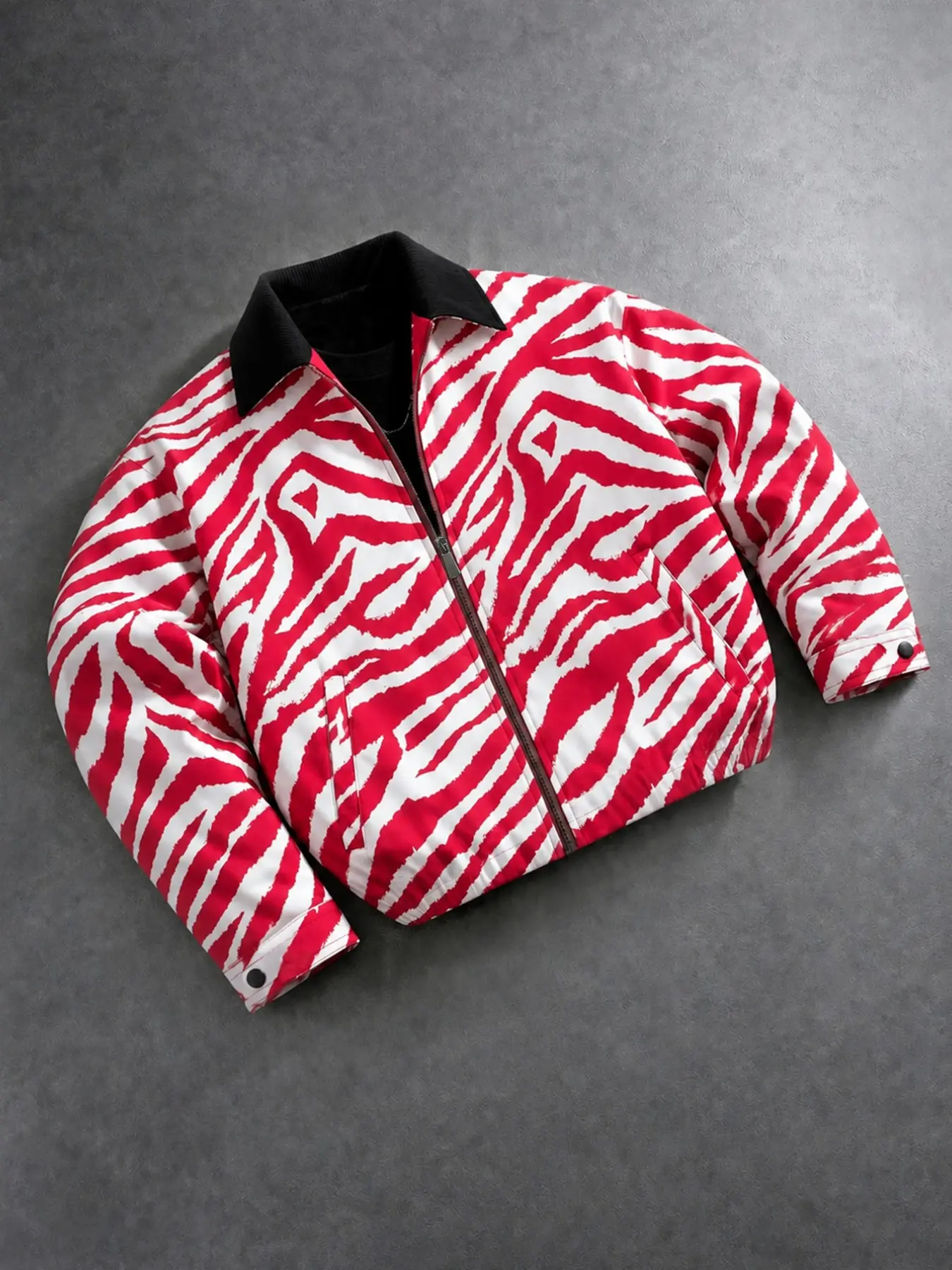Men's Zebra Print Stand Collar Windproof Jacket, Zipper Streetwear Casual Coat, Long Sleeve Loose-Fit Flying Jacket for All Seasons Street Fashion Outerwear