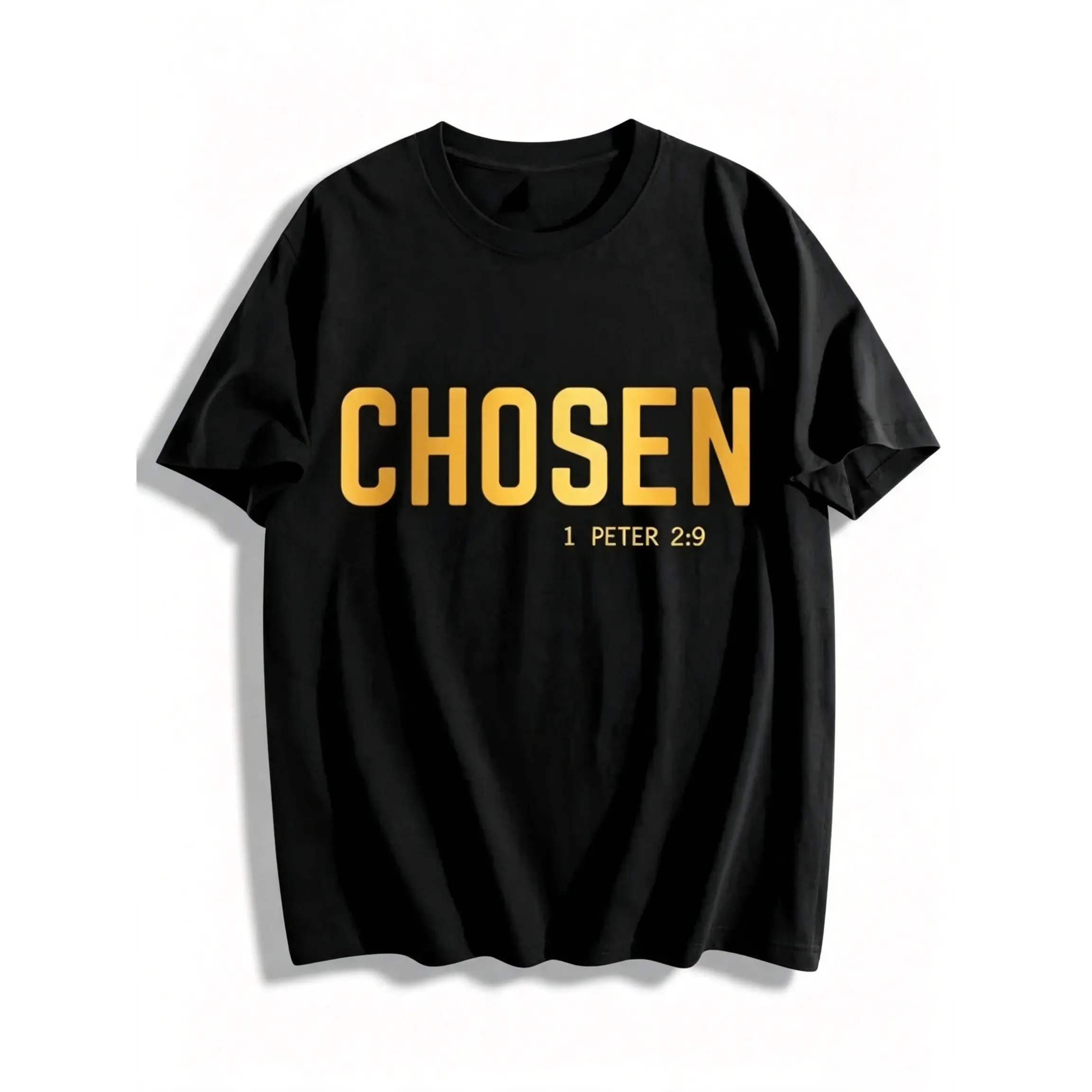 Men's Graphic T-Shirt, Navy Blue Oversized Relaxed Fit with "Chosen 1 Peter 2:9" Faith Print, Soft Cotton Classic Short Sleeve Top