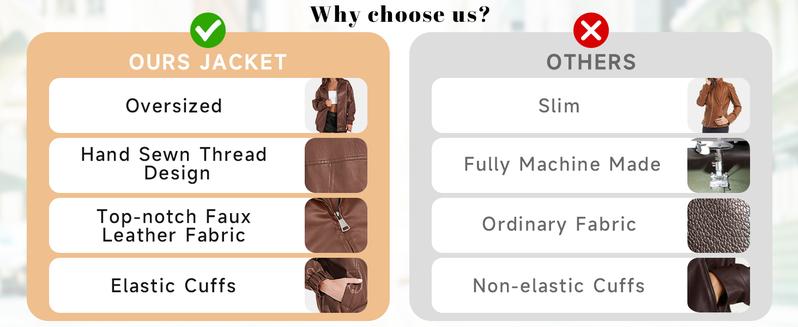 Yousify Womens Leather Jacket Oversized Faux Casual Zip Up Bomber Motorcycle Jackect Trendy Fall Winter Clothes S-XXL