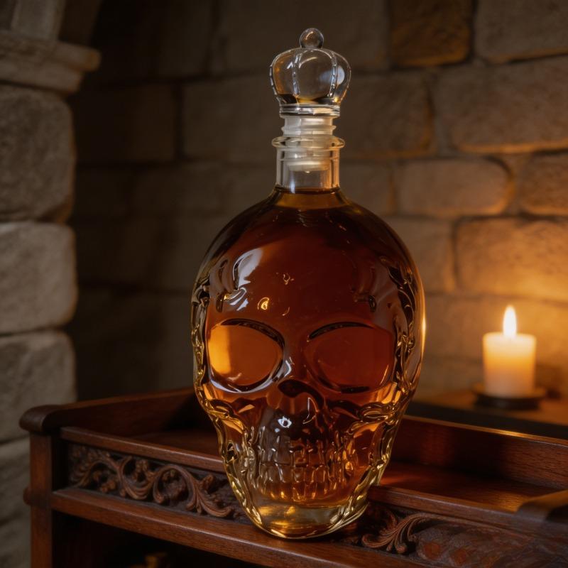 Sovereign Skull Whiskey Decanter, 350ml Gothic Skull Glass Liquor Bottle, Dark Style Empty Wine Vessel for Home Bar Decor & Gift