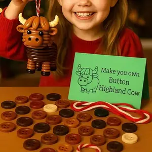 DIY Highland Cow Button Ornament, Christmas Hanging Decoration, Sock Filler Gift, Holiday Decorations, Home Decor Ornaments, Crafty Design