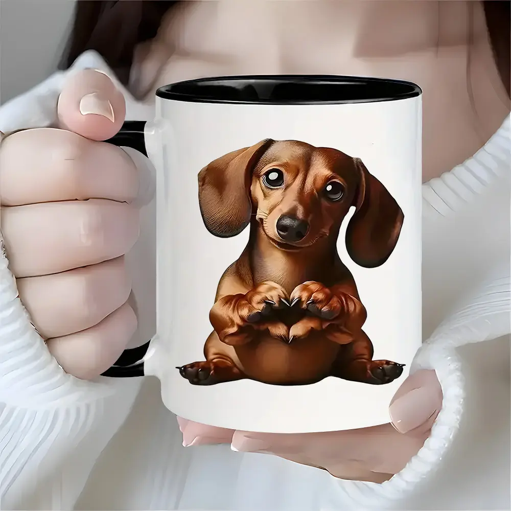 1 Cute Authentic Dog Coffee Cup - Insulated Ceramic Travel Cup, Brown and Beige Puppy Design, 11oz Insulated Cup, Suitable for Hot Drinks, Ideal Gift for Dog Lovers, Suitable for Home, Office or Travel - Perfect for Coffee, Tea, Cocoa