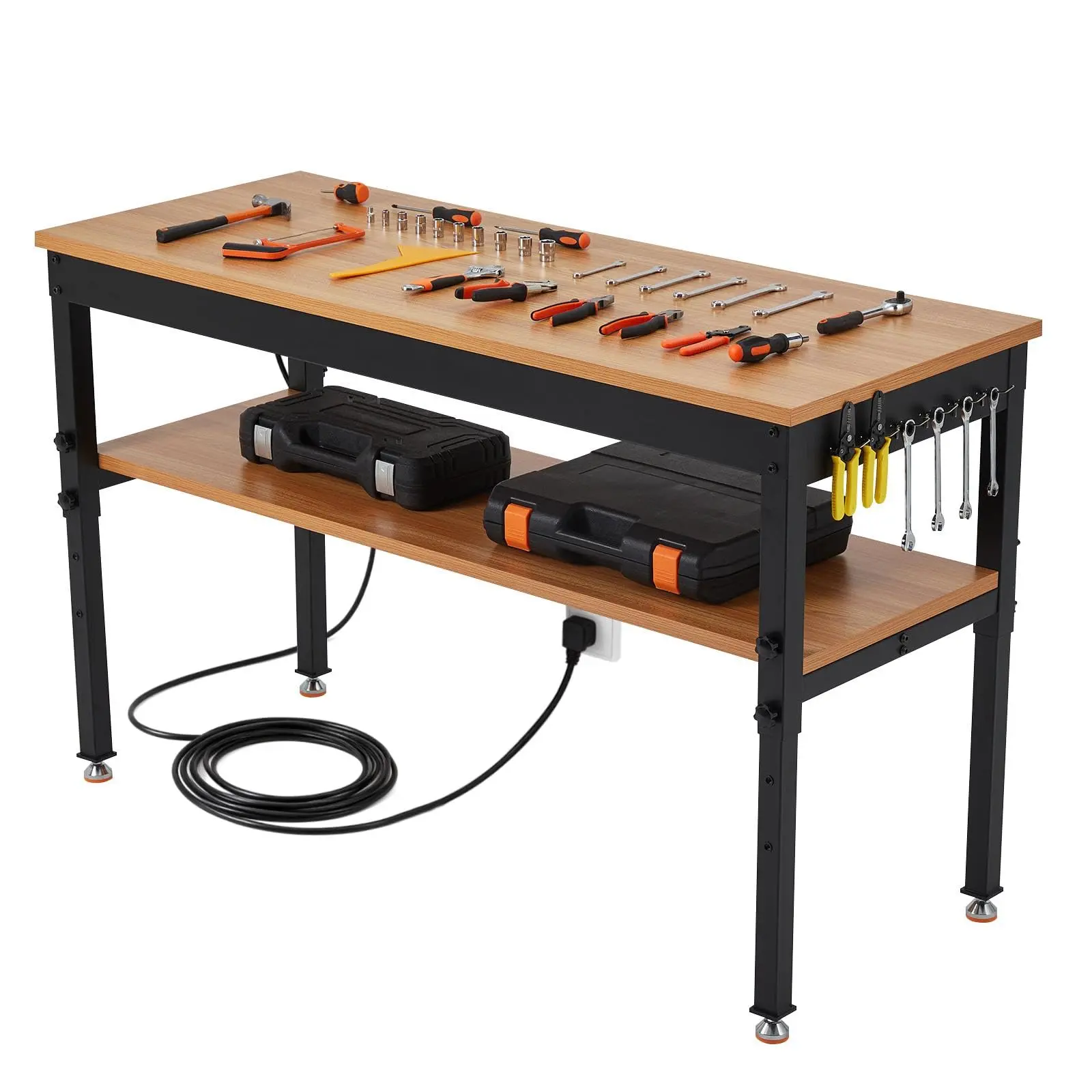 Garvee 48" Adjustable Height Workbench, 2500 LBS Heavy-Duty Work Table with Storage Shelf & Power Outlet, 48" x 24" Steel Workbench for Garage & Workshop