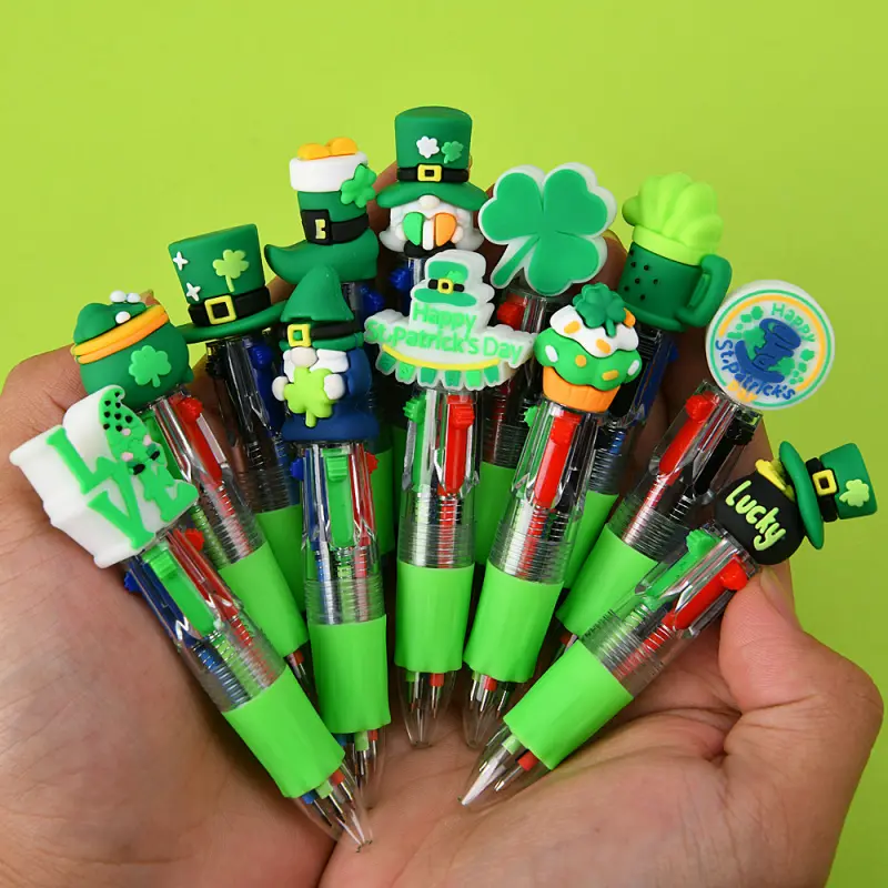10/30/50pcs Lucky Shamrock 4-Color Pen Set - Cute St Patricks Day Cartoon Multi Pens, Novelty Pens for Students & Teachers, Fun Irish Theme Stationery for Classroom Exchange Gifts