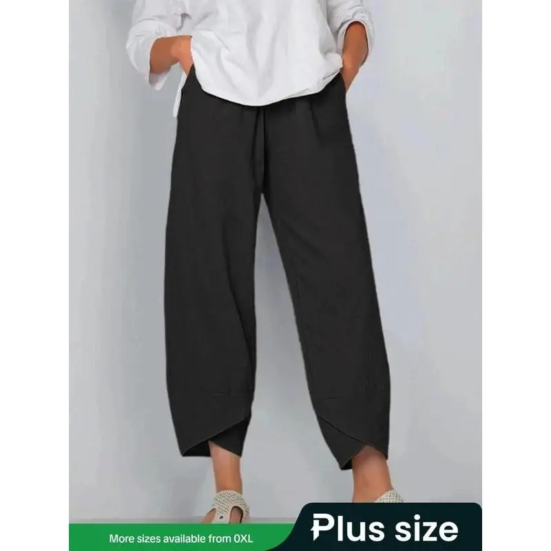 Plus Size Solid Pocket Wrap Pants, Casual Comfy Trousers for Daily Wear, Pants for Women, Women's Bottoms for All Seasons