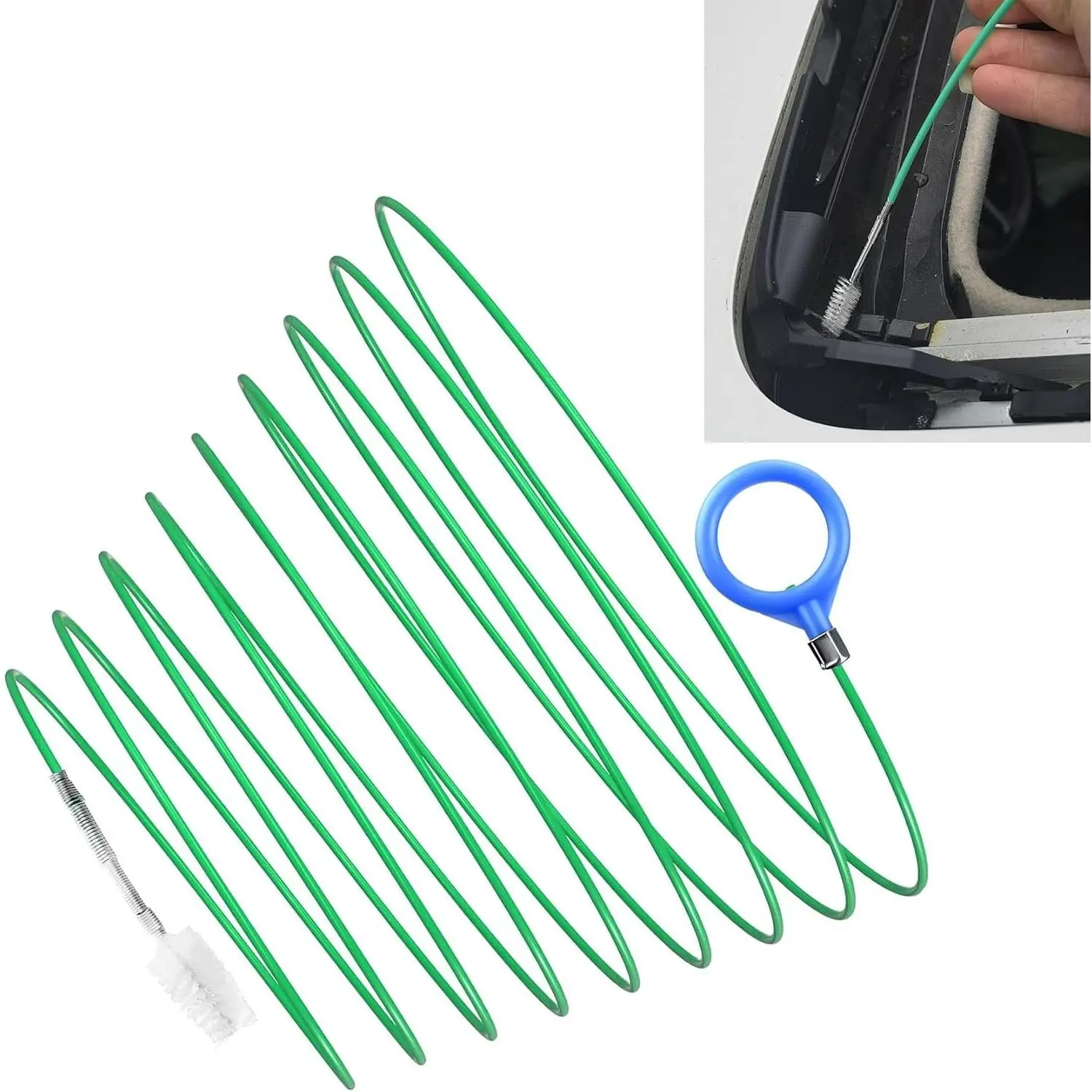 Auto Sunroof Drain Cleaning Tool,  Wash Brush, 196 Inch Long Flexible Drain Brush Pipe Cleaners for , Auto Sunroof Pipe Cleaning Slim Drain Dredging Tool for Drains Sewers Windshields (5M)