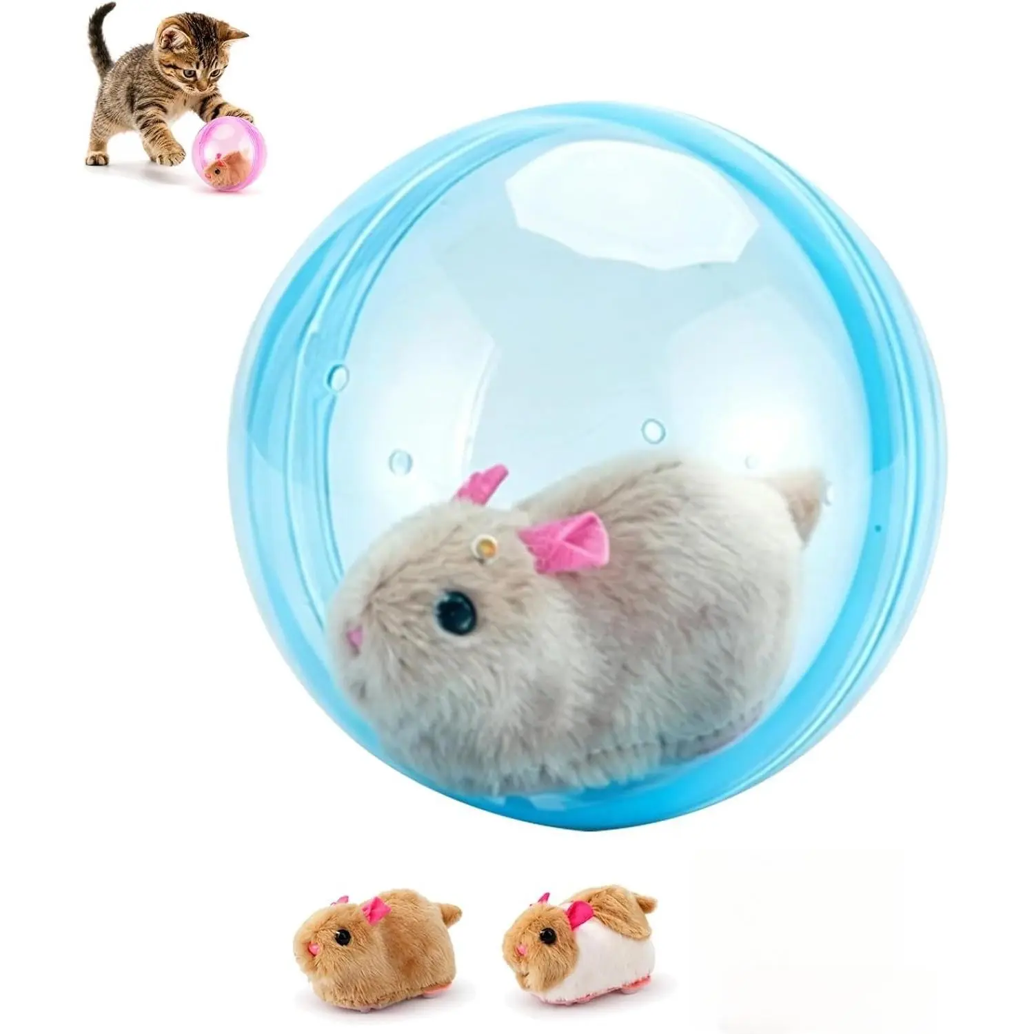 2026 Upgraded Auto-Roll Abs+Plush Interactive Cat Ball Toy, 360° Automatic Moving Electric Pet Ball with Smart Obstacle Avoidance, Realistic Plush Animal Inside, Universal Fit for Indoor Cat Play