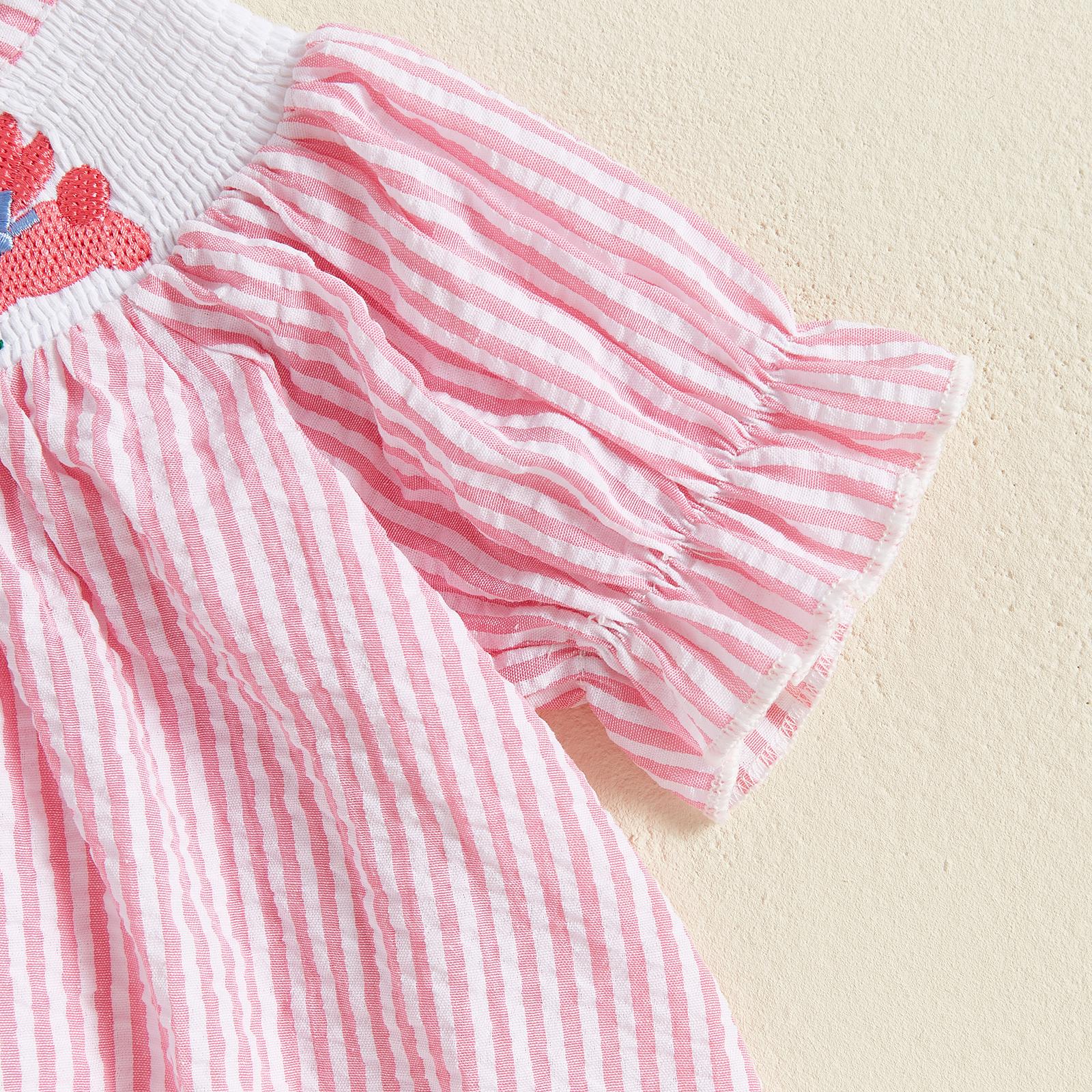 Easter Sister Matching Clothes Toddler Girl Easter Romper/Dress Short Puff Sleeve Stripes Print Smocked Bodysuit/Dress Easter Sister Matching Clothes Toddler Girl Easter Romper/Dress Short Puff Sleeve Stripes Print Smocked Bodysuit/Dress