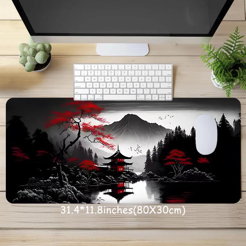 Japanese Landscape Pattern Mouse Pad, Rectangle Gaming Mouse Pad, Non-slip Mousepad, Office Desk Keyboard Mouse Mat for Home Office Game Room Desk