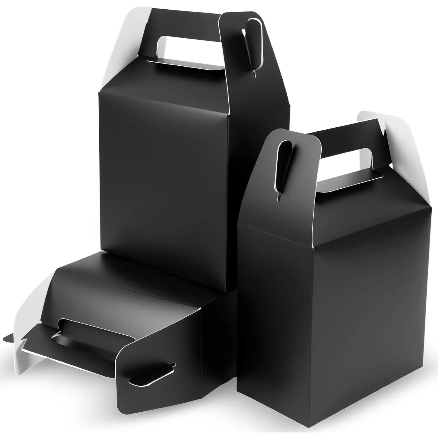 12-Pack Black Party Favor  Boxes (7 x 3.5 x 6.6 Inch) Gable Paper Snack Boxes with Handles& Goodie  Bags for  Birthday, Wedding,  Shower.