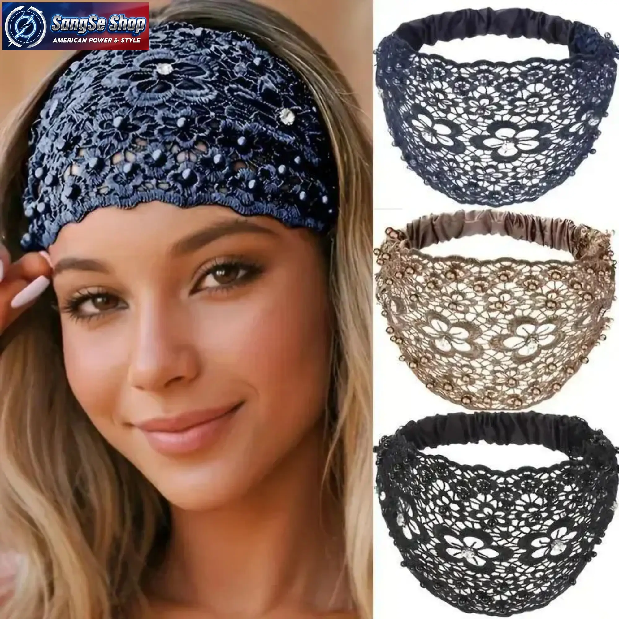 Elegant Bag Accessories & Headwraps with a Boho-Chic Design, Lace & Crystal Bead Embellishments to Elevate Your Style, Pearl, Women, Weddings, Wide Headbands, Plastic, Wide Size, 3Pcs Set, Daily Styling, Female Wear, Versatile And Stylish, No