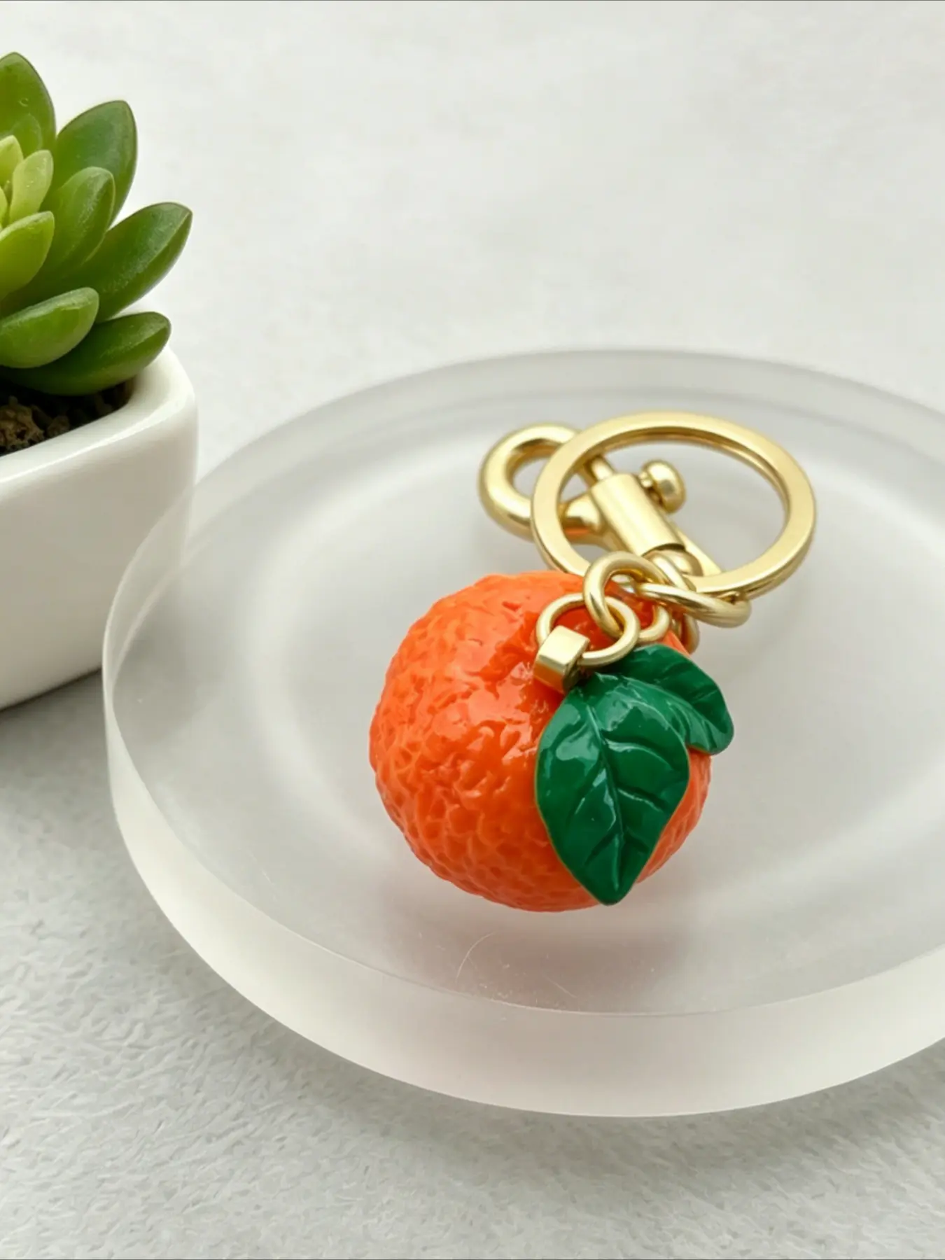 1PC Cute Orange Fruit Keychain with Leaf Bag Charm Pendant Lucky Good Fortune Gift For Girls Women Backpack Purse Decor